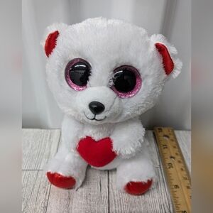 Ty Cuddly Bear White and Red Stuffed Animal